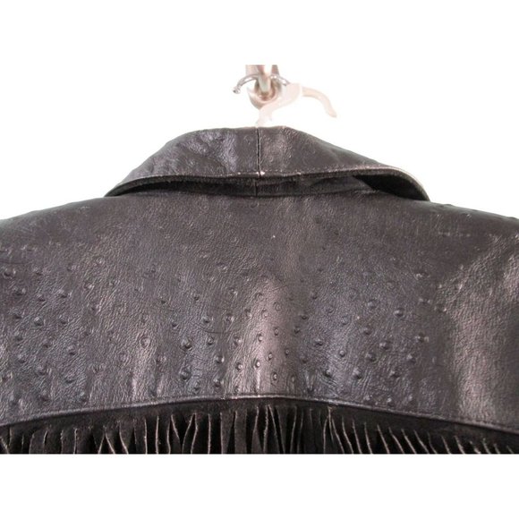 Suede Fringed Ostrich Print Leather Vintage Ladies M Jacket Broad Shoulder GUC - Picture 13 of 16